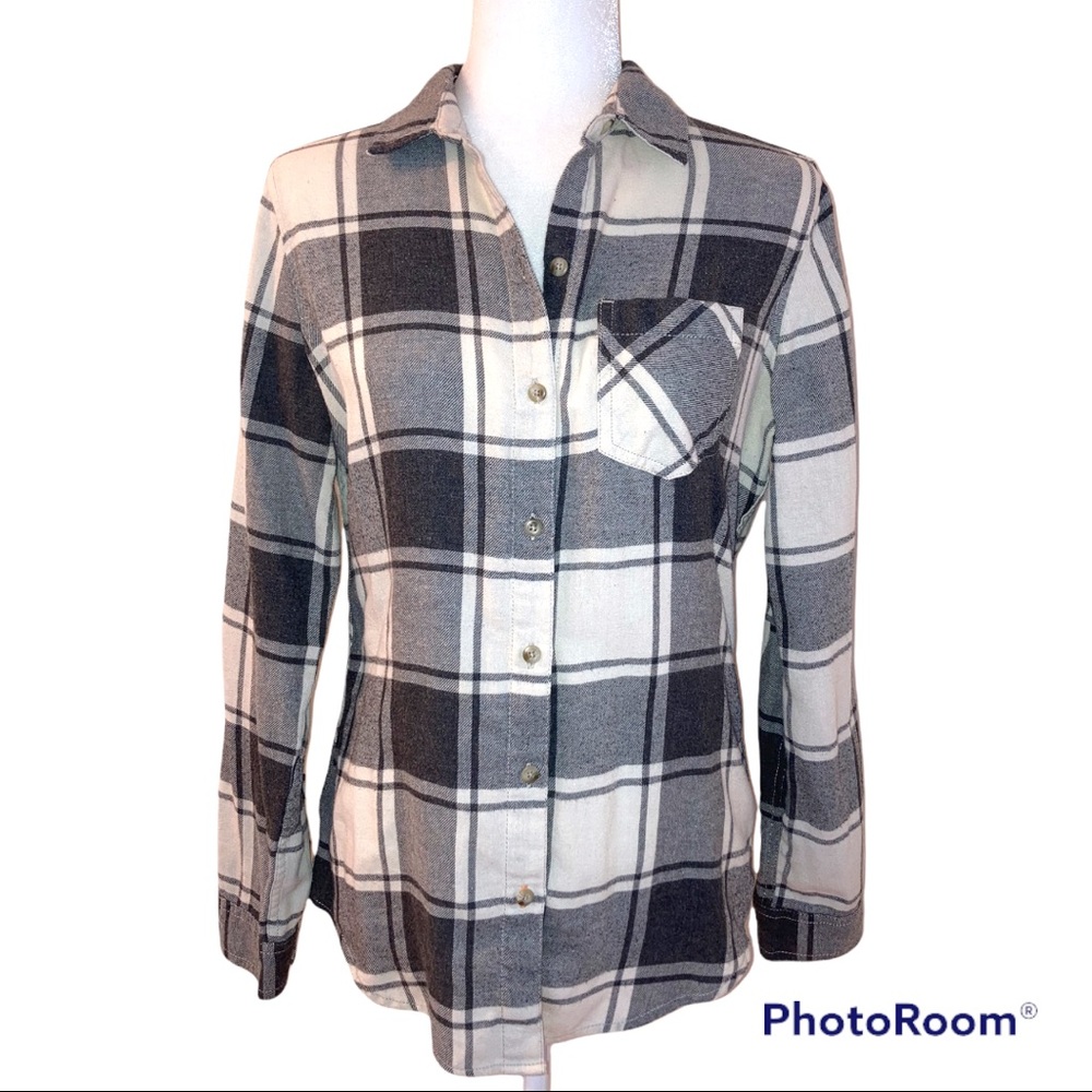 Field & Stream Flannel Shirt Plaid Black White Gray Small